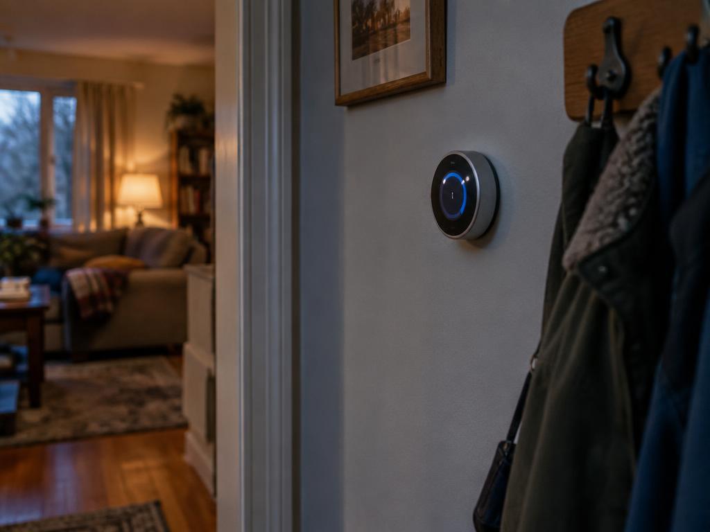 Smart thermostat installed in a warm family home